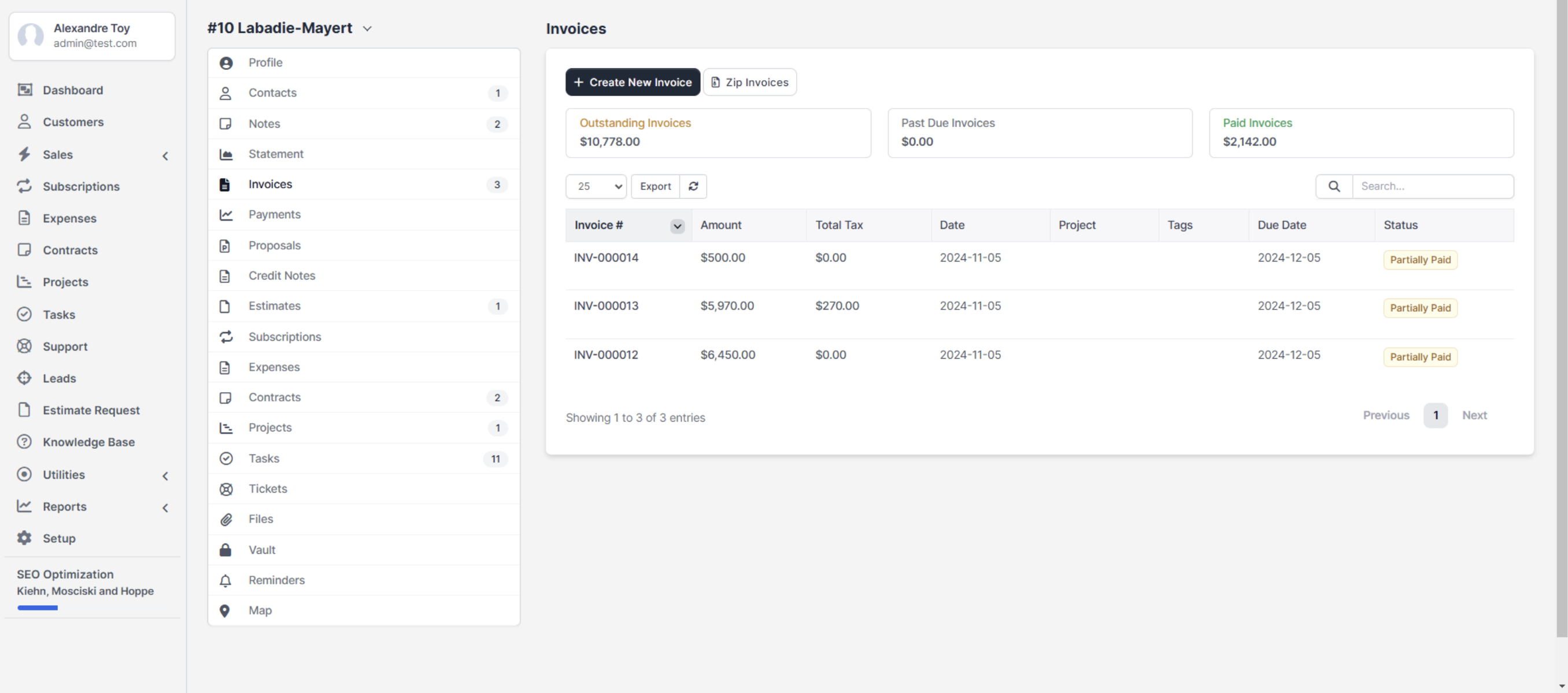 Finvo customer-detail invoices view